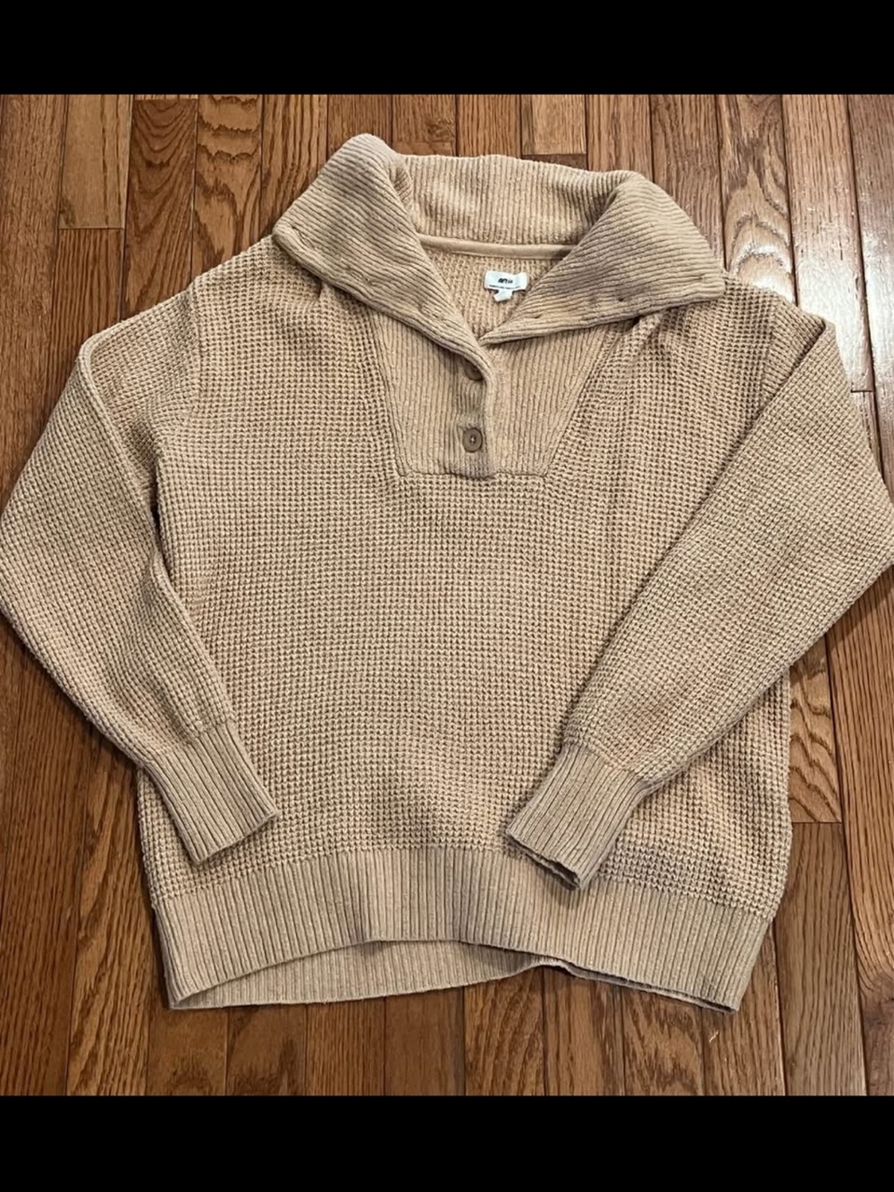 aerie Beige Shawl-Collar Waffle Knit Sweater